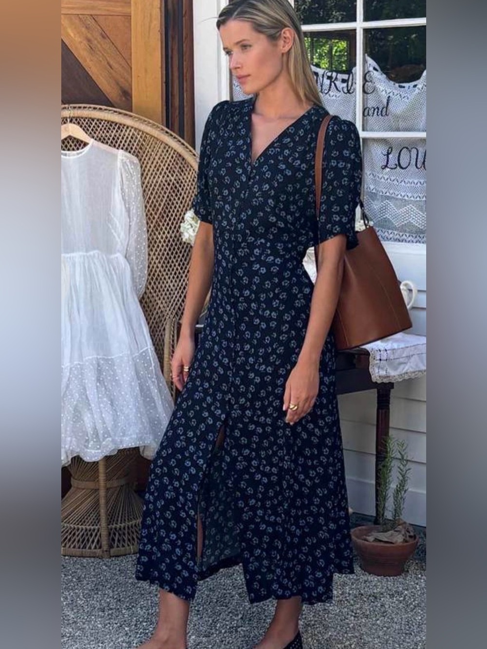 Emerson Fry Lucyia Antique Navy and White Floral Dress Size Large